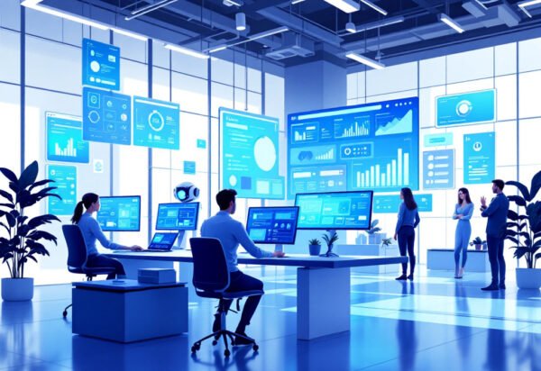 Illustration of AI agents assisting in software testing, DevOps, and customer support